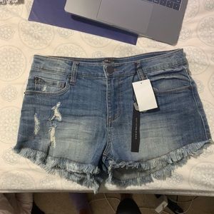 hi rise frayed jean shorts